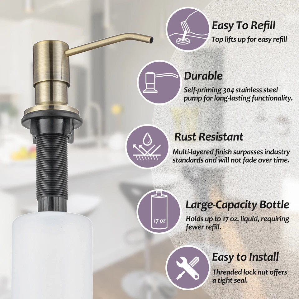 500ml Kitchen Soap Sink Dispenser Pump Liquid Bottle Stainless Steel Head US - Image 4 of 4