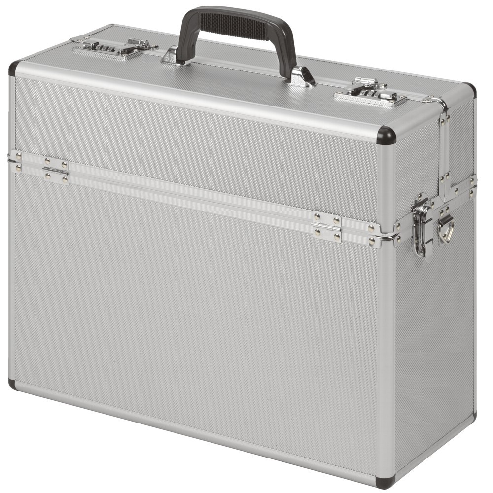 Pilotenkoffer Koffer Aluminium Silber Metallkoffer Schultergurt Zahlenschloss