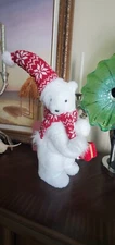 North Spruce Lane Christmas Decor Furry Polar Bear Hat, Scarf 18 in x 8 in Gift