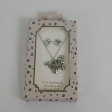 Butterfly Shaped Inlaid Necklace  Earring Set 18" Adjustable Girls Women New