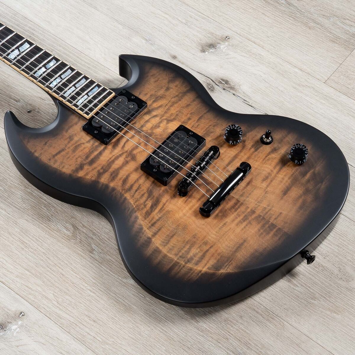 ESP USA Viper Guitar, Quilted Maple, Sentient & Pegasus, See Thru Black Sunburst ESP USA Viper Guitar, Quilted Maple, Sentient & Pegasus, See Thru Black Sunburst