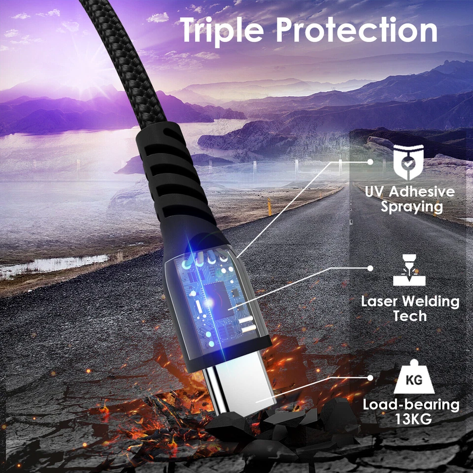 USB Type C to USB C Strong Braided Data & Fast Charger Charging Cable Power Lead - Image 2 of 4