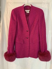 Escada By Margaretha Ley Jacket Pink With Genuine Fur Removable Cuffs 34