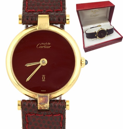 Donna Must De Cartier Vermeil Sterling Borgogna Quartz 18K Orologio  Placcato Oro | eBay