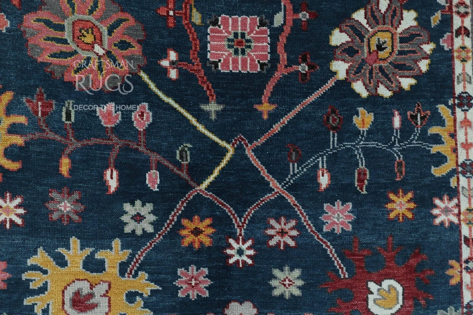 Navy Blue Oushak Hand Knotted Rug in 5x8, 6x9, 8x10, 9x12, 10x14 Wool Area Rug - Image 2 of 4