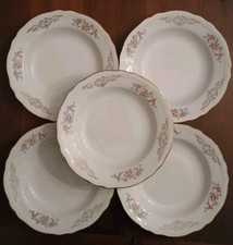 Richard Ginori Piatti Fondi Serie Ariston Fiori Rosa Bordo Oro Vintage