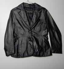 Wilsons The Leather Expert Black 100% Leather Women's Zip Up Jacket Size Medium