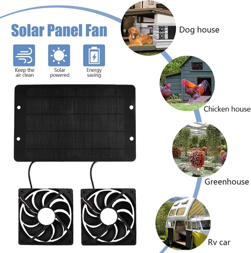 12V 10W Solar Powered Fan Waterproof Dual Exhaust Fan For Camping Greenhouse - Picture 5 of 12