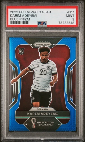 2022 Panini Prizm World Cup Qatar Karim Adeyemi Rookie RC Blue Prizm /299 PSA 9