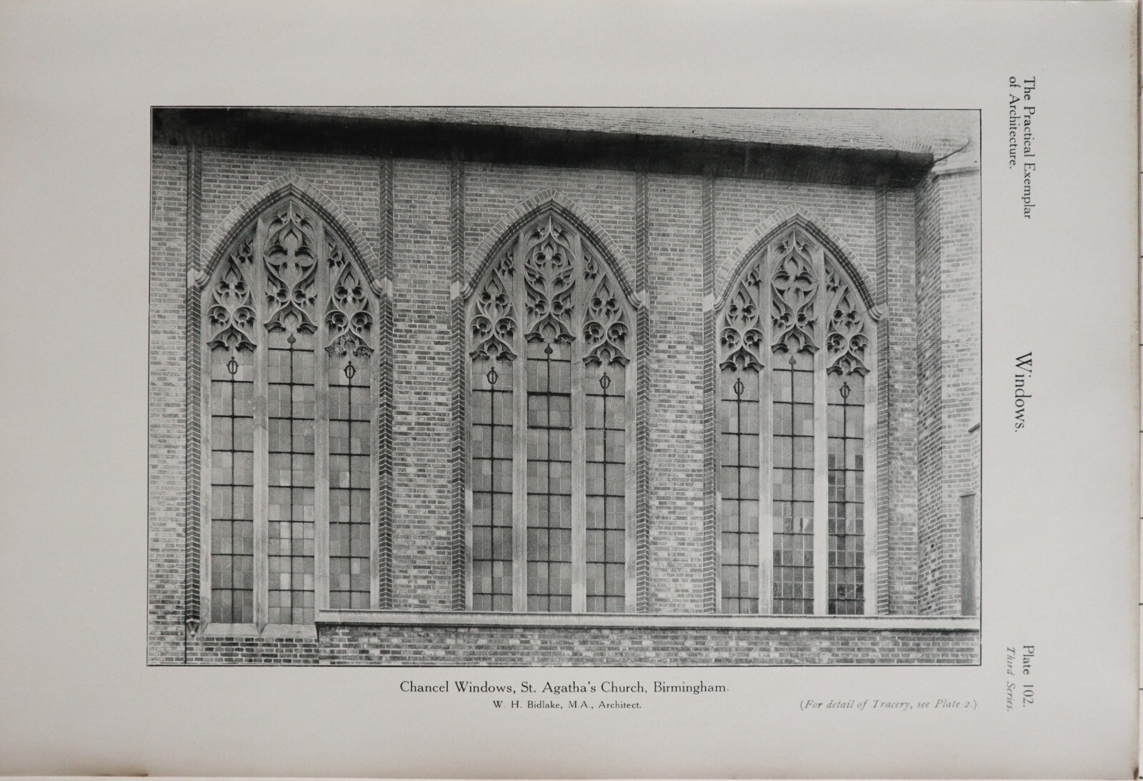 1915 ARCHITECTURE PRINT CHANCEL WINDOWS ST AGATHAS CHURCH BIRMINGHAM