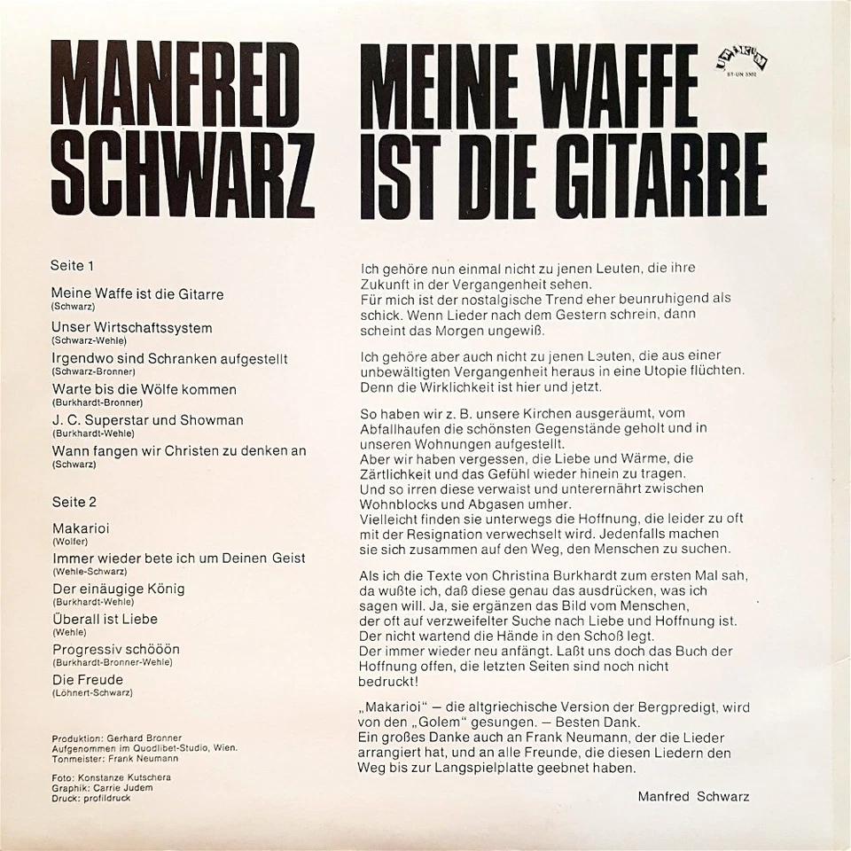 LP @ Manfred Schwarz @ Meine Waffe ist die Gitarre @ Austria Unikum @ Top Zust. - Bild 2 von 4