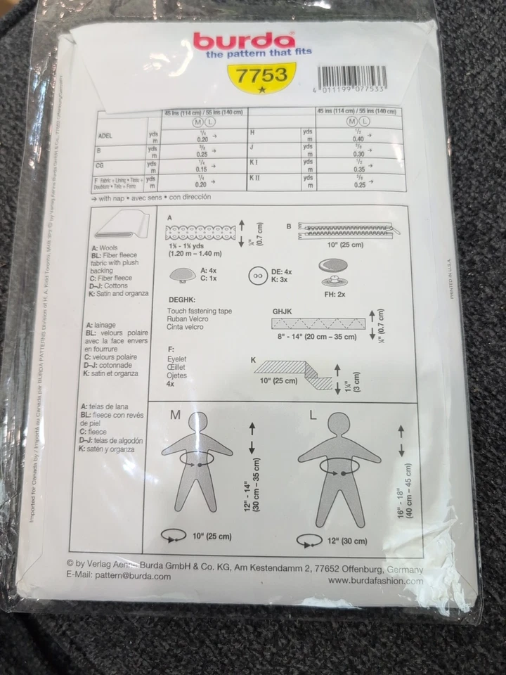 Nuevo patrón de costura de ropa para muñeca Burda 7753 mediano grande 12" a 18" vintage Foto 2 de 4