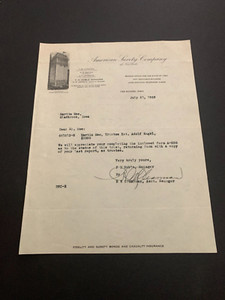 1932 American Surety Company Letterhead Des Moines Iowa