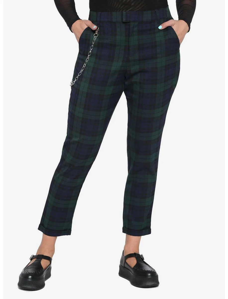 JUNIORS GREEN PLAID TROUSER PANTS WITH CHAIN SIZE MEDIUM NEW