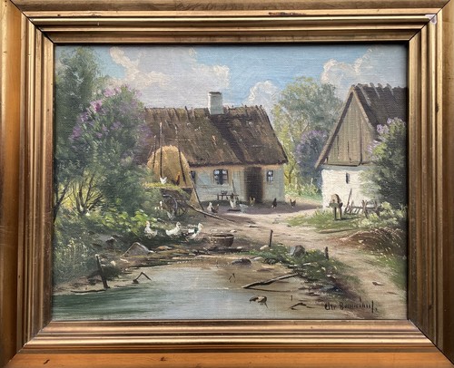 Oil Painting Impressionist Jens Christian Bennedsen Summer Day Farm With Poultry - Picture 3 of 15