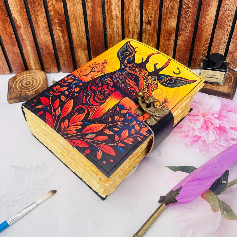 Grimoire extra large leather journal handmade sketchbook 400 pages Deer Printed - Image 2 of 4