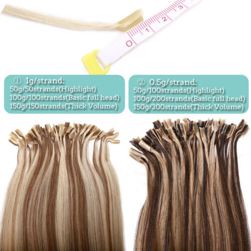 CLEARANCE U Nail Tip Remy Human Hair Extensions Pre Bonded Keratin THICK 150G US - Picture 2 of 28