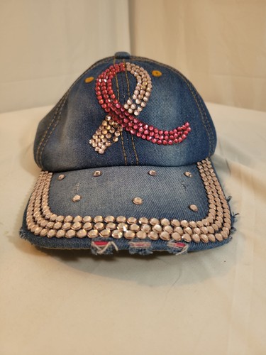 Breast Cancer Awareness Pink Ribbon Hat Women Rhinestone Bling Cap New With Tags - Picture 7 of 7