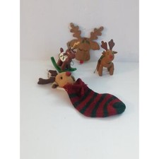 Vintage Reindeer Christmas Ornaments Set of 4 Holiday Decorations cb5