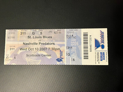 St. Louis Blues Nashville Predators 10-10-07 2007 Ticket Stub Brad ...