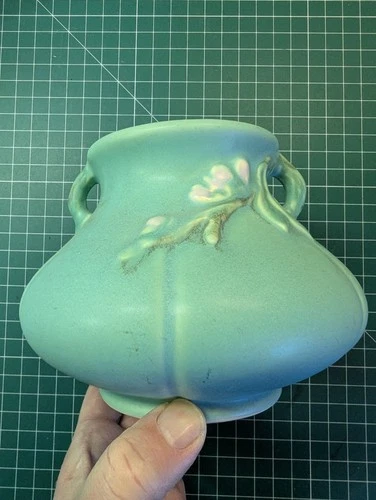 Vintage Weller Pottery F-2  Floral Bouquet Turquoise Vase Circa late 1930s