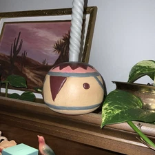 Hand Painted Candle Candlestick Holder Boho Primative  (candle Not Included)