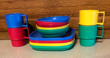 Vintage Tupperware Toys Child's Mini Dish Set Red Blue Yellow Green 12 pc.