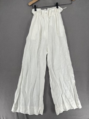 Scanlan Theodore Pants Womens Small White Linen Wide Baggy High Rise Relaxed