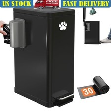 Large Dog Poop Trash Can Outdoor Metal Waste Bin W/ Soft Close Lid  Pedal New
