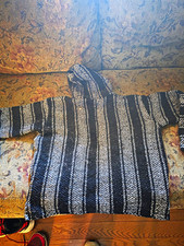 Earth Ragz Men's Black/White Striped Knit Pullover Boho Hoodie Boy's Size M