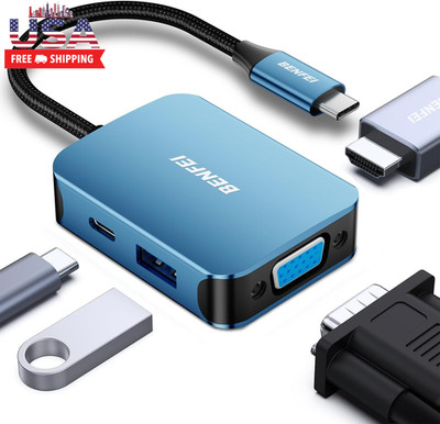 USB C HUB 4-In-1, USB Type-C to HDMI VGA Adapter, USB C to USB Adapter, USB Type