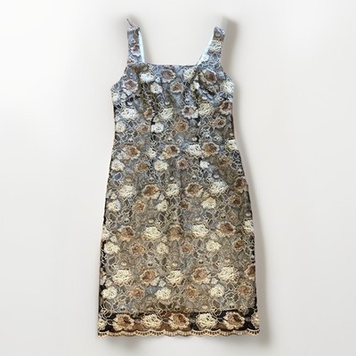 VTG Cache Cache Mini Dress sparkly Embroidered Gold Flowers Size 8 Y2K party