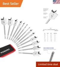 Drill Bit Set 13-Piece Spade Drill Bits for Woodworking SAE Spiral Flat Bits