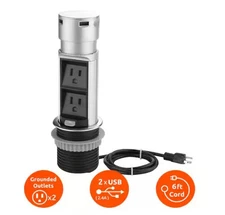 Link 2 Home EM-PU-200E Space Saver Pop Up Outlet Station With USB (2x USB 2.4A )