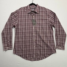 Van Heusen Button Down Shirt Classic Fit Plaid Burgundy Mens XL 17-17.5