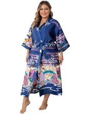 feslieacc Japanese Kimono Robes for Women Plus Size Long Satin Bathrobes Flor...