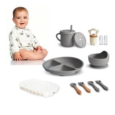 12 Piece Silicone Baby Feeding Set Matte Gray Baby Led Weaning Supplies Durable