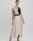 ​REISS Zadie Colourblock Pleated Midi Dress Size 10 Pastel Blue Black RRP £298