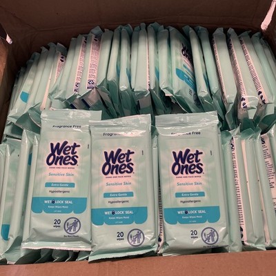Wet Ones Sensitive Skin Fragrance Free Wipes Extra Gentle 20 Wipes (100 Packs)