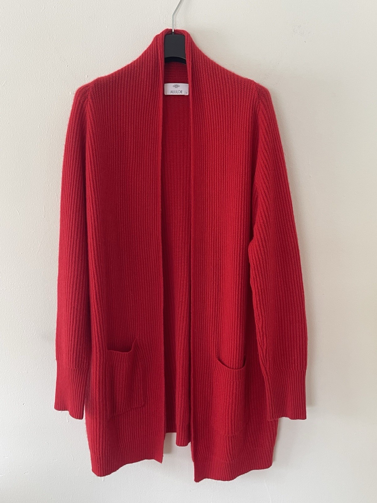 ALLUDE Luxury Cashmere Ribbed Knit Open Cardigan Size Small