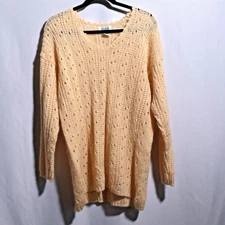 VTG 90s Sostanza Mohair Blend Open Knit Sweater Butter Cream Yellow M Romantic
