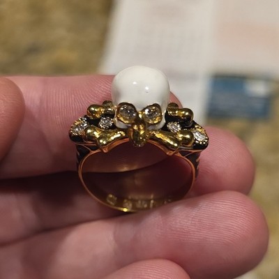 9k Yellow Gold Memento Mori Skull Ring with Diamonds