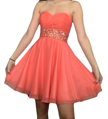 Jolene Coral Evening Prom Formal Party Dance Beaded Lace-up Short Dress Size 4