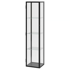 New IKEA Large Glass Display Cabinet 4 Tier Storage Free Standing White/Black
