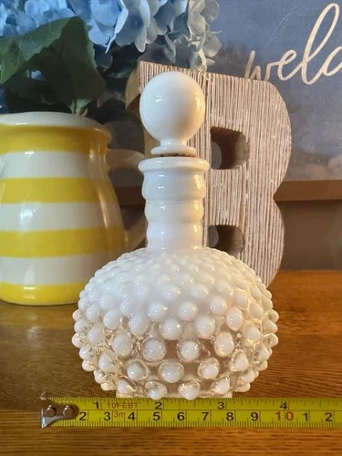 Vintage Milk Glass Hobnail Decanter With Stopper White Glass
