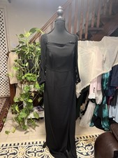 Halston Black Embellished Cocktail Dress with pleated Sleeves