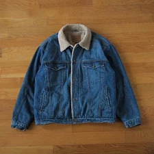Arizona Jean Co Mens Sherpa Lined Denim Jacket Blue Trucker Style