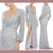 NWT Mac Duggal [ 14 ] 5213 Multi Colored Sequin Long Sleeve Gown w/ Slit #S1575