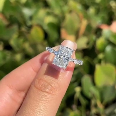3.00 CT Radiant Cut Hidden Halo Moissanite Engagement Ring 14K White Gold Plated
