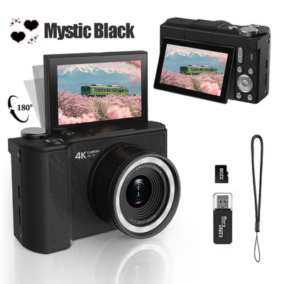4Kデジタルカメラ 黒 4K Digital Camera for Photography, Y2K Foldable Screen Portable